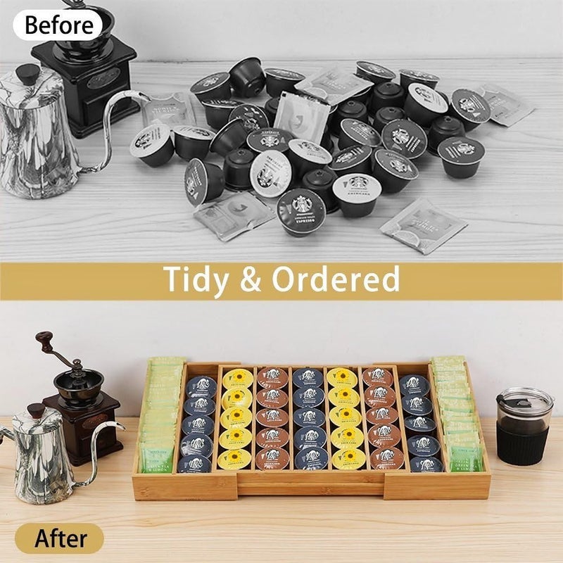 UoeRing K Cup Holder Bamboo Coffee Pod Holder Drawer Organizer, Expandable K Cup Pod Storage Tea Bag Storage for Coffee Station Home Office and Kitchen - Image 5