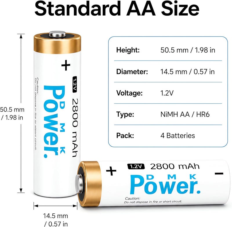 DMK POWER Rechargeable AA Batteries,2800mAh High Capacity Batteries 1.2V NiMH Low Self Discharge - Image 5