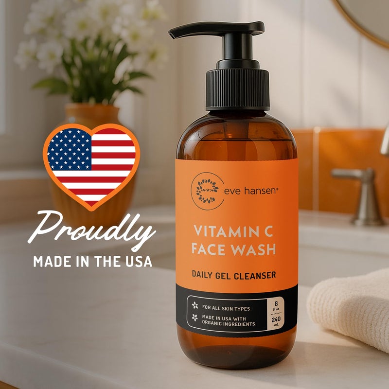 Eve Hansen Vitamin C Cleanser Face Wash - HUGE 8 oz Gentle Facial Cleansing Gel for Uneven Skin Tone, Age Spots and Fine Lines - Natural Face Soap with Aloe Vera, Green Tea, Ginseng - Image 5