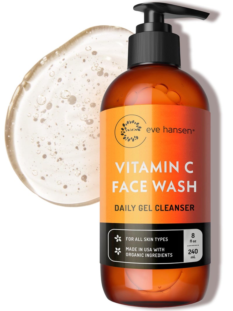 Eve Hansen Vitamin C Cleanser Face Wash - HUGE 8 oz Gentle Facial Cleansing Gel for Uneven Skin Tone, Age Spots and Fine Lines - Natural Face Soap with Aloe Vera, Green Tea, Ginseng - Image 1