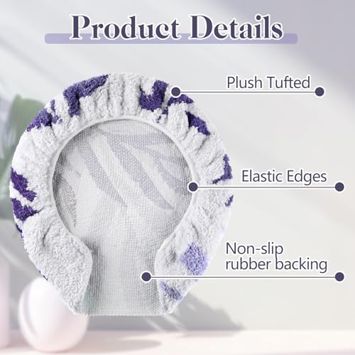 Mindsoft Purple Leaves Toilet Seat Covers Bathroom Toilet Lid Cover Soft Microfiber 175 x 15 Plush Tufted Machine Washable Adjustable Rubber Backing Fits Most Round Elongated Oblong Lids - Image 3