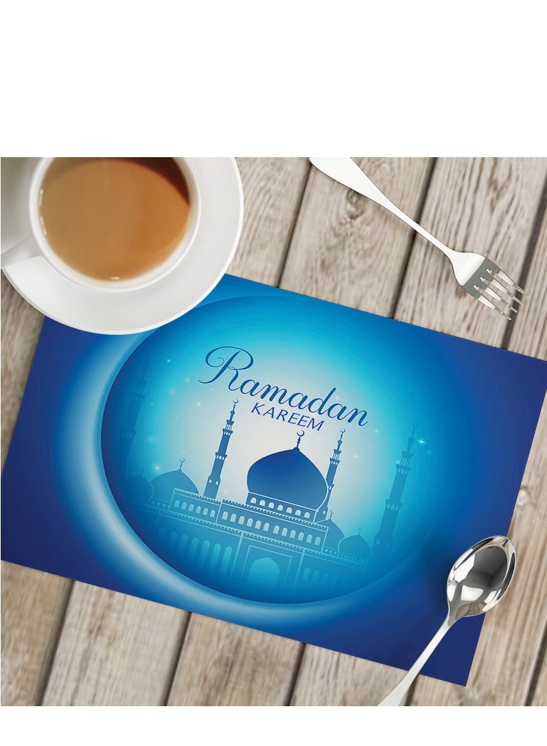 XiuWoo Eid Mubarak Placemats Ramadan Cotton Burlap Double Sided Table Mat Eid Decorations Moon Church Lantern Place Mats for Ramadan Eid Mubarak Kitchen Dining Room Table Decoration(42*32cm）  - Image 1