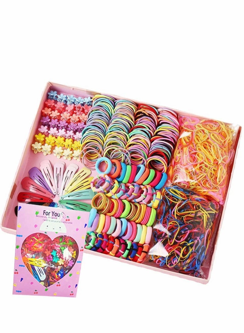 780 PCS Girls Hair Ties Set with Elastic Bands and Metal Snap Clips for Kids and Teens in Pink - Perfect Birthday Gifts for Women - Image 1