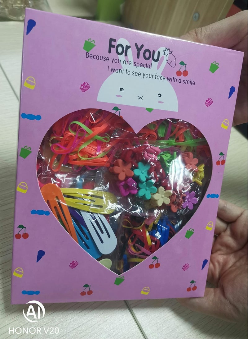 780 PCS Girls Hair Ties Set with Elastic Bands and Metal Snap Clips for Kids and Teens in Pink - Perfect Birthday Gifts for Women - Image 4