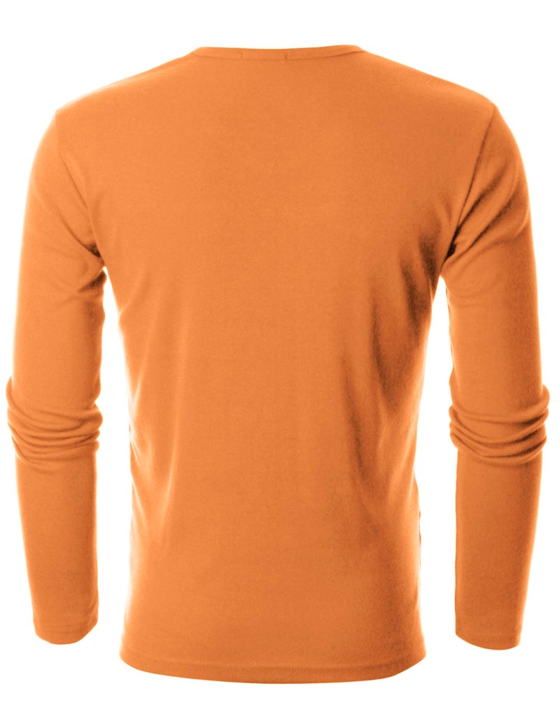 GIVON Men’s Slim Fit V-Neck Long Sleeve T-Shirt – 100% Cotton Ribbed Knit – Midweight Base Layer or Standalone Top / DCP053-ORANGE-XL - Image 3