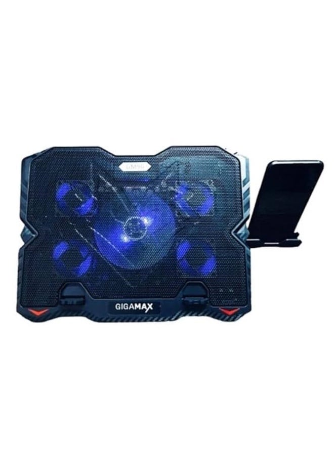 جيجاماكس لوحة تبريد للكمبيوتر المحمول - 5 مراوح (1 × 120 مم، 4 × 80 مم) - مع حامل هاتف - مروحة صامتة - طاقة USB - Gigamax gm90 - Image 3
