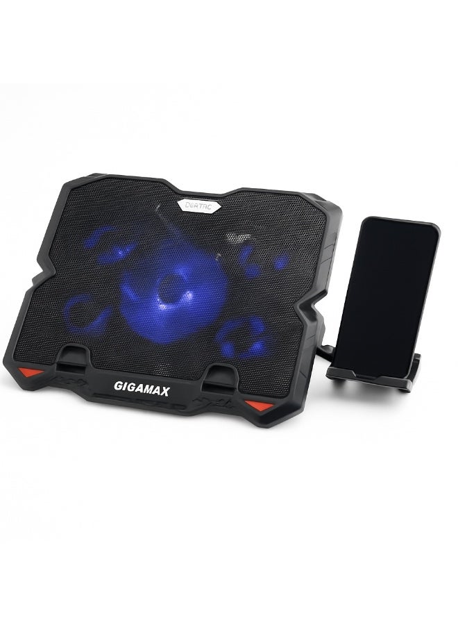 جيجاماكس لوحة تبريد للكمبيوتر المحمول - 5 مراوح (1 × 120 مم، 4 × 80 مم) - مع حامل هاتف - مروحة صامتة - طاقة USB - Gigamax gm90 - Image 1