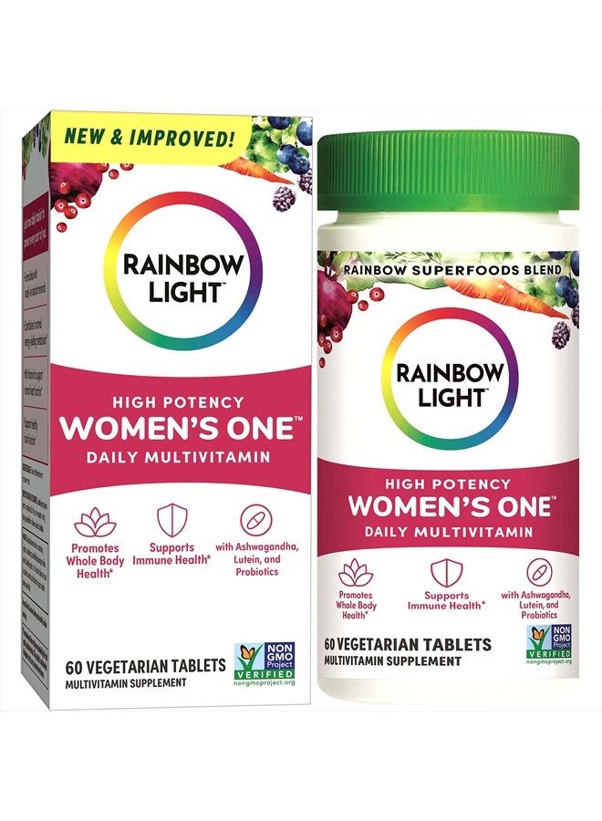 Rainbow Light فيتامينات متعددة للنساء، فيتامين C و D والزنك، بروبيوتيك، فيتامينات متعددة للنساء توفر دعم مناعي عالي الفعالية، غير معدلة وراثيًا، نباتية، 60 قرص - Image 1