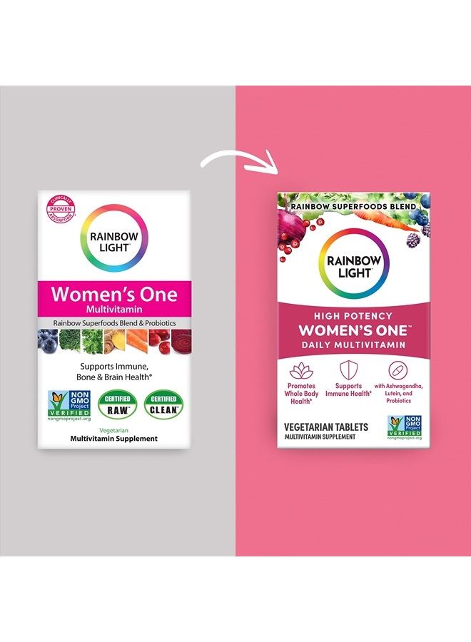Rainbow Light فيتامينات متعددة للنساء، فيتامين C و D والزنك، بروبيوتيك، فيتامينات متعددة للنساء توفر دعم مناعي عالي الفعالية، غير معدلة وراثيًا، نباتية، 60 قرص - Image 2
