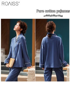 roaiss 2-Piece Set Of Unisex Pajamas Pure Cotton Long Sleeved Pants For Couples' Home Wear Fashion Casual Family Set  - Image 4