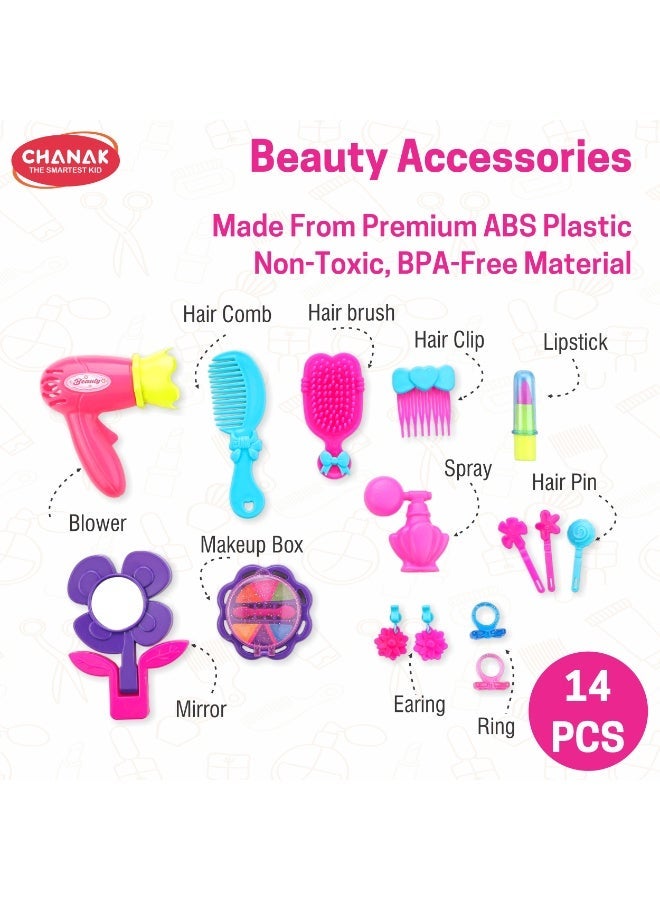 Chanak Beauty Playset for Kids, Pretend Play Beauty set with Foldable Suitcase for Kids, Beauty Kit Toyset for Kids Above 3 Years - Image 3