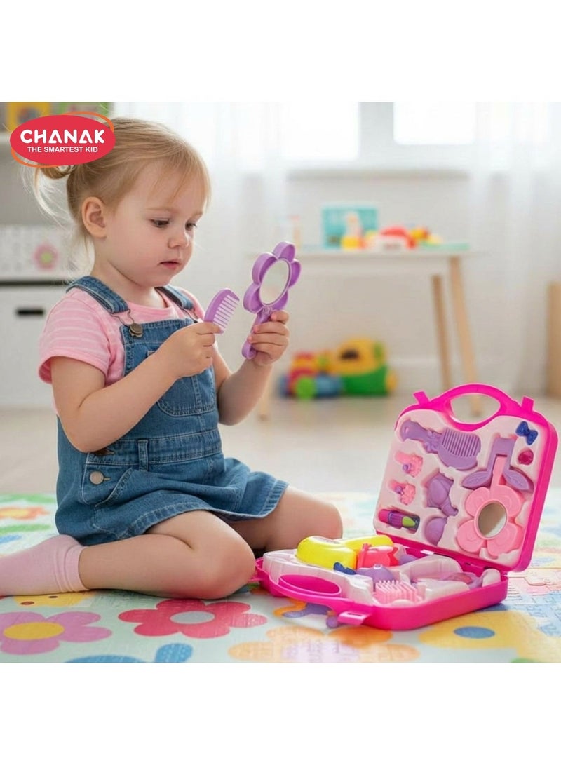 Chanak Beauty Playset for Kids, Pretend Play Beauty set with Foldable Suitcase for Kids, Beauty Kit Toyset for Kids Above 3 Years - Image 1