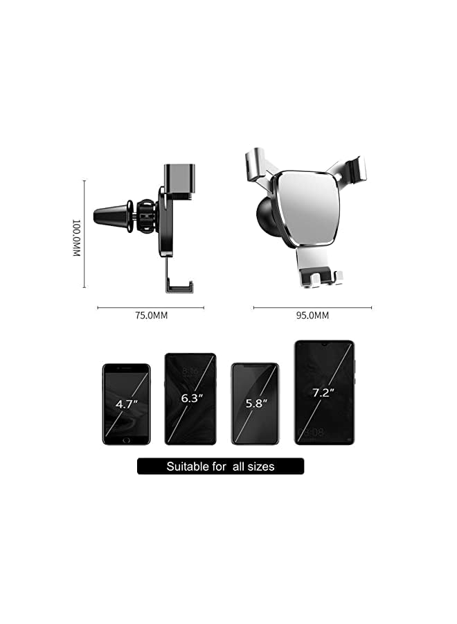 PROMASS Car Phone Holder For Air AC Vent Phone Holder Car With Gravity & Clamping Mobile Holder For Car Dashboard Compatible With (4.7 To 7.2 Inches) (Silver Black) Car Accessories Interior  - Image 3