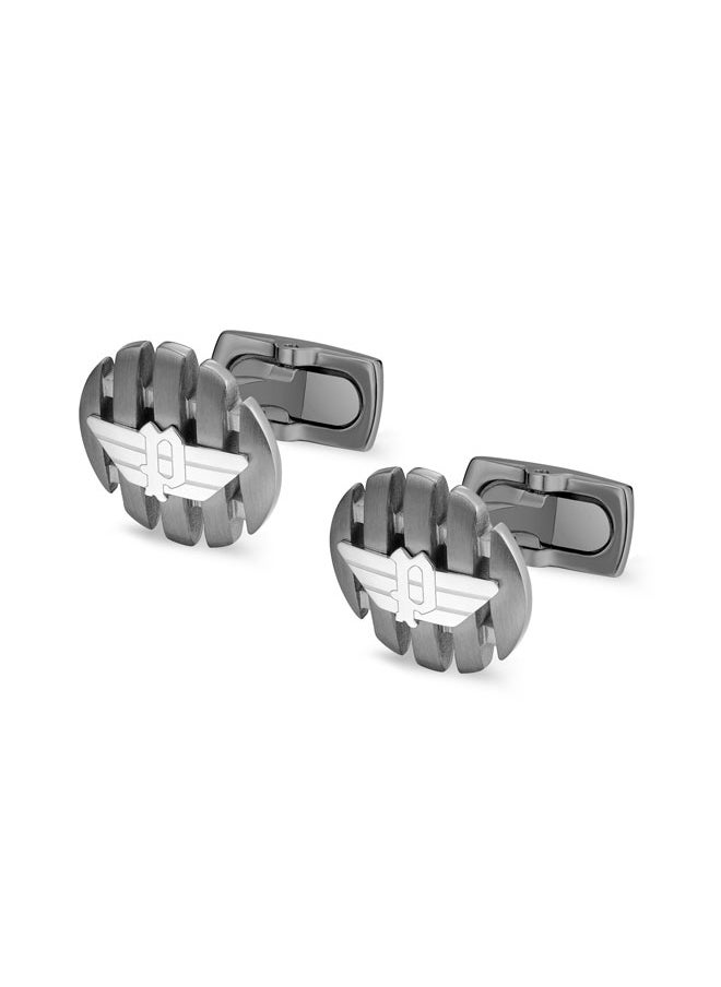 POLICE Onset Cufflinks for Men Convex Design with Black P Wing Logo  - Image 2