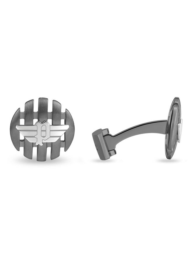 POLICE Onset Cufflinks for Men Convex Design with Black P Wing Logo  - Image 1