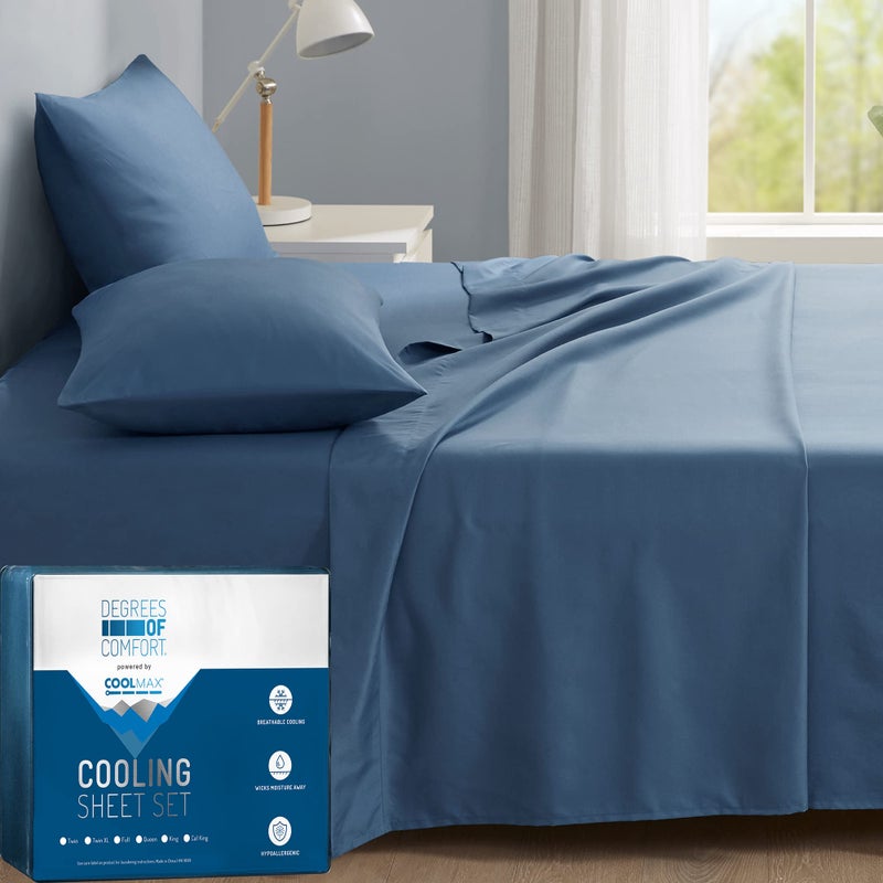 Degrees of Comfort Coolmax King Size Sheets Set 4 Pieces Hotel Luxury Cooling Bed Sheet for Hot Sleepers Super Soft 14 Inch Deep Pocket Teal