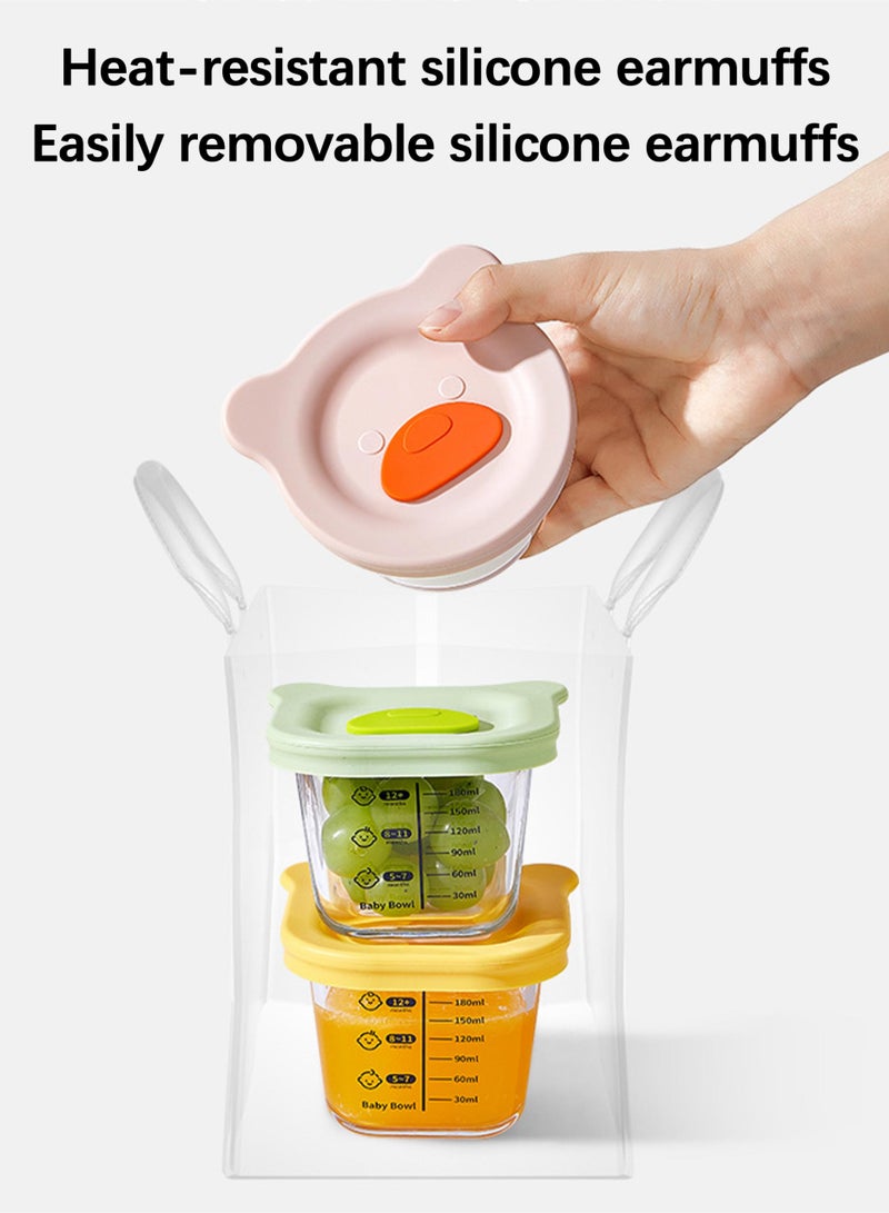Jourvent 4 PCS Square+Circular Baby Food Containers(MAX 240ML), Reusable Infant Food Storage Jars, Small Snack Container with Lids for Infant & Babies, Microwave & Dishwasher Friendly - Image 4