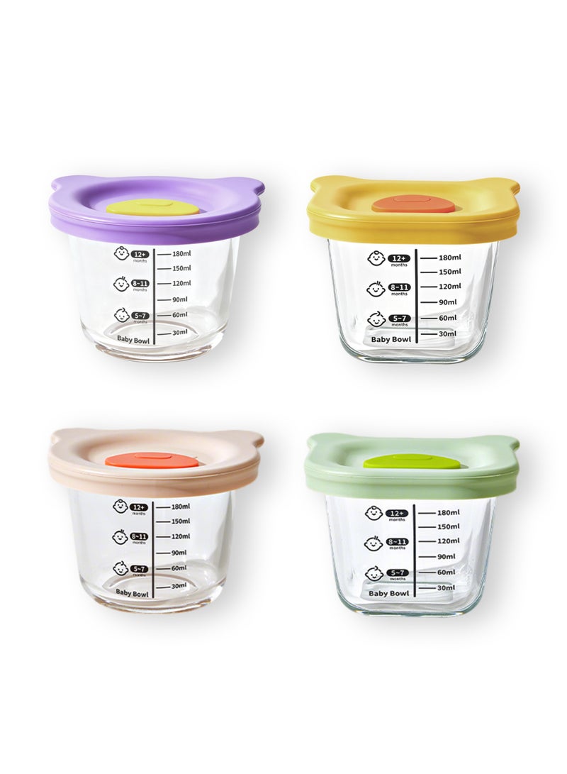 Jourvent 4 PCS Square+Circular Baby Food Containers(MAX 240ML), Reusable Infant Food Storage Jars, Small Snack Container with Lids for Infant & Babies, Microwave & Dishwasher Friendly - Image 1