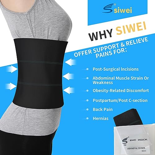 Ççs S Abdominal Binder Post Surgery - Elastic Waist Band for Stomach Support & Compression, Bariatric, Tummy Tuck | Latex-free, Breathable Belly Wrap Hernia Belt - (30" - 45") 3 PANEL - 9" High BLACK - Image 3
