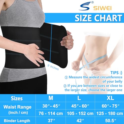 Ççs S Abdominal Binder Post Surgery - Elastic Waist Band for Stomach Support & Compression, Bariatric, Tummy Tuck | Latex-free, Breathable Belly Wrap Hernia Belt - (30" - 45") 3 PANEL - 9" High BLACK - Image 2