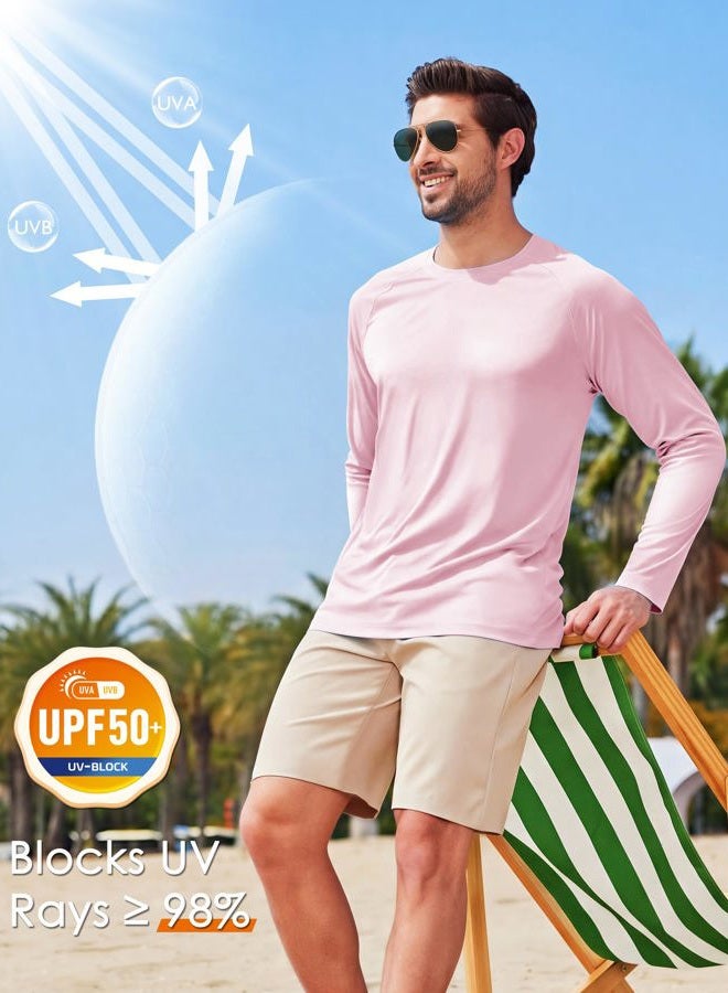 Boladeci Men's UPF 50+ Sun Shirt Long Sleeve Quick Dry UV Protection Fishing Swim T Shirt, Light Pink, L - Image 3