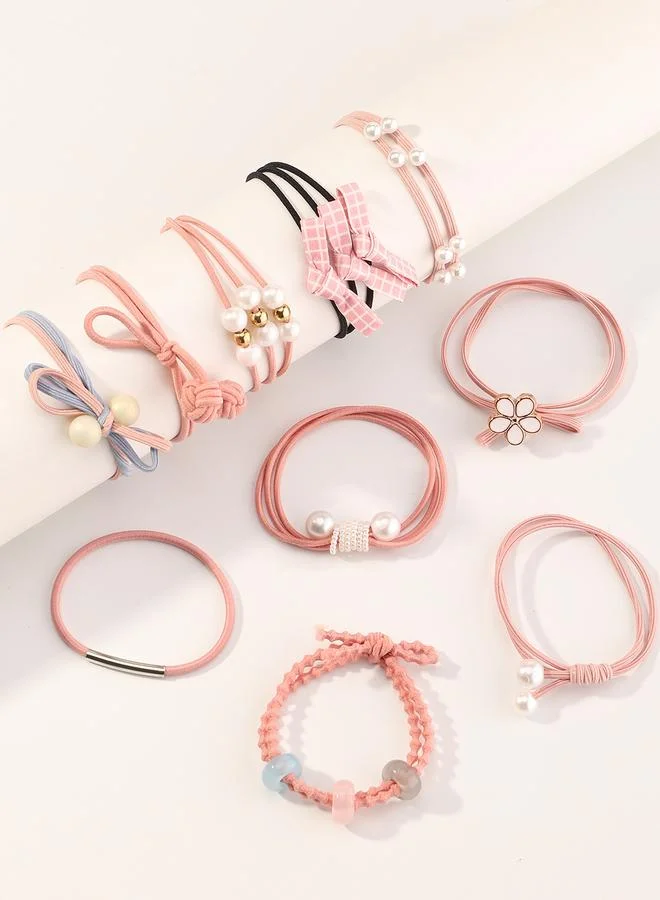 تايك تو Set of 10 - Color Block Flower Hair Tie Set