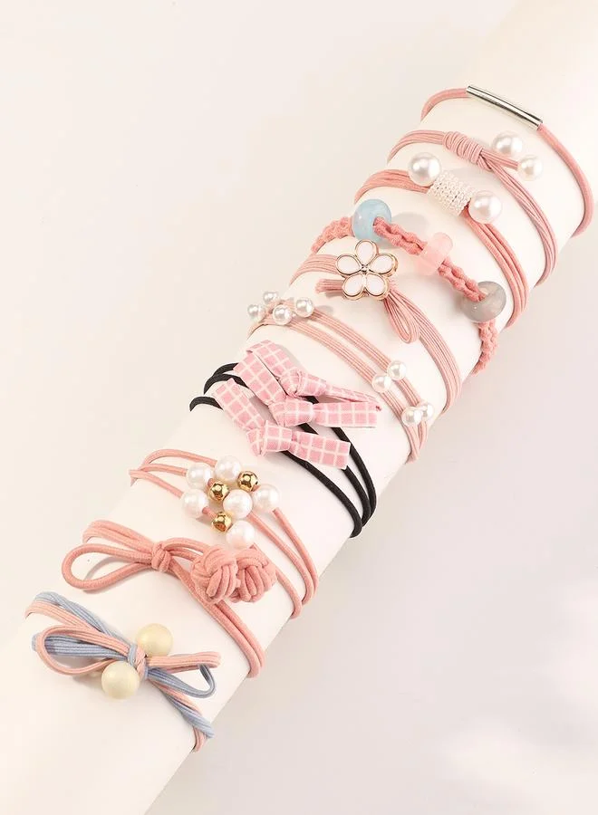 تايك تو Set of 10 - Color Block Flower Hair Tie Set