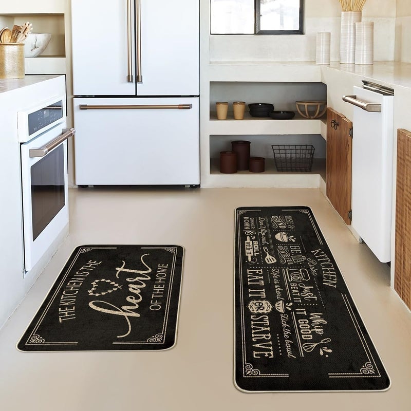 Aazeem Farmhouse Kitchen Mats Anti Fatigue Kitchen Rugs Sets of 2Non Slip Waterproof Kitchen Floor MatsErgonomic Cushioned Comfort Standing Mat for LaundryOfficeSinkDeskGolden - Image 1