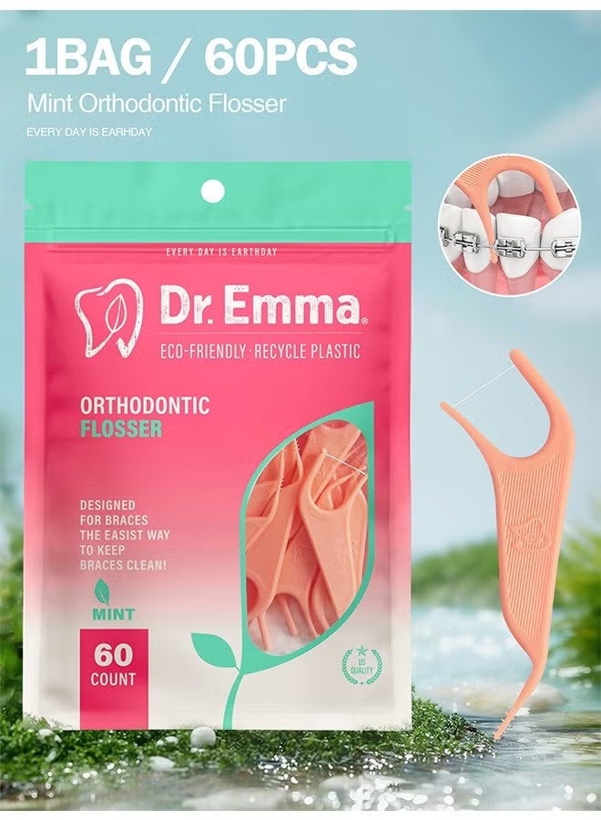 Dr.Emma 60 Pcs Double Heads Interdental Brush, Floss Picks for Teeth, Disposable Care Tooth Cleaning Tool (Mint Flavor) - Image 5