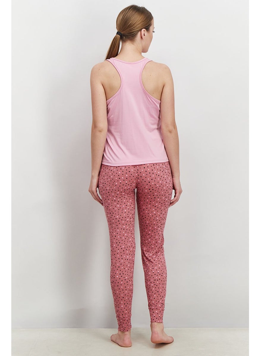 French Affair Women 2 Piece Graphic Top And Pajama Set, Pink Combo  - Image 2