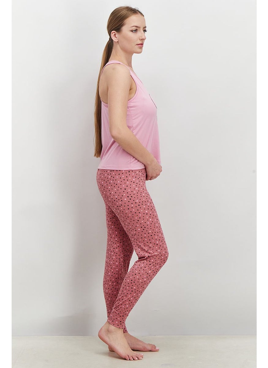 French Affair Women 2 Piece Graphic Top And Pajama Set, Pink Combo  - Image 3
