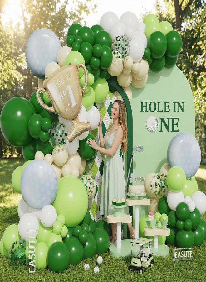 EASUTE Hole in One Golf Birthday Party Decorations, 135PCS Balloon Garland Arch Kit Golf First Birthday Decorations Green White Latex Balloons with Golf Ball Foil Balloons for 1st Golf Themed Party - Image 5