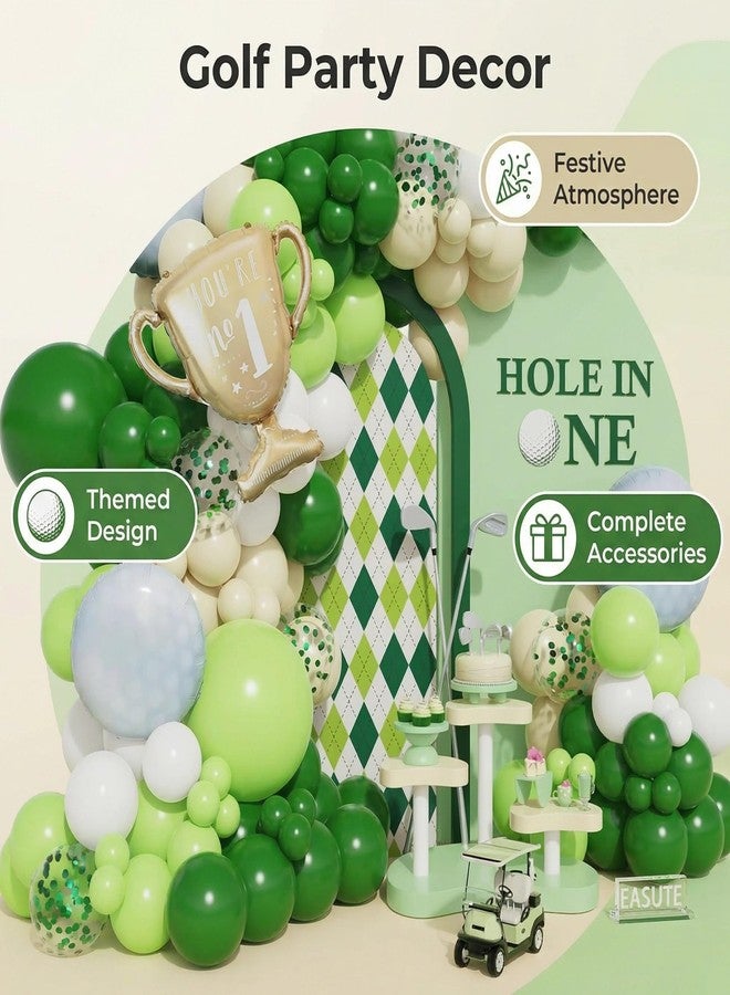 EASUTE Hole in One Golf Birthday Party Decorations, 135PCS Balloon Garland Arch Kit Golf First Birthday Decorations Green White Latex Balloons with Golf Ball Foil Balloons for 1st Golf Themed Party - Image 3