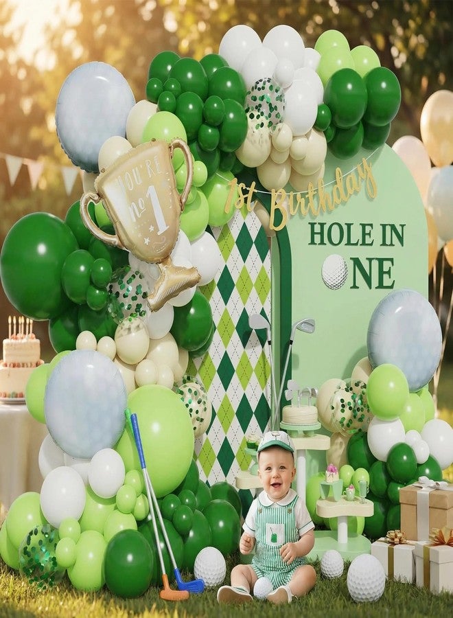 EASUTE Hole in One Golf Birthday Party Decorations, 135PCS Balloon Garland Arch Kit Golf First Birthday Decorations Green White Latex Balloons with Golf Ball Foil Balloons for 1st Golf Themed Party - Image 4