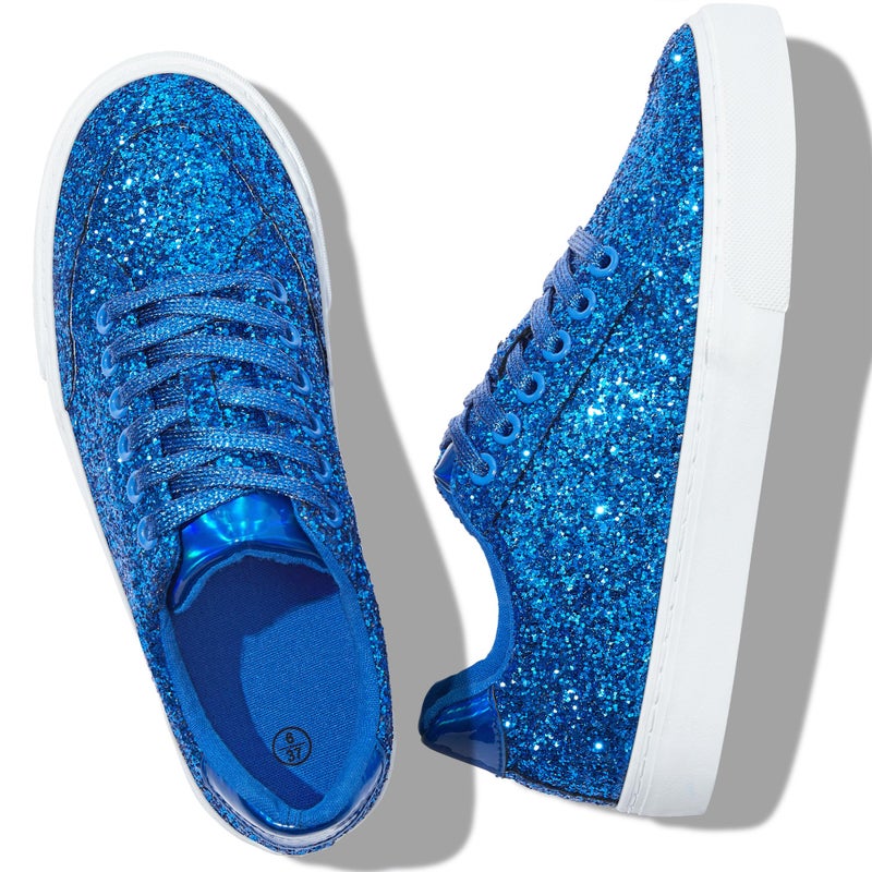 Jeekopeg Glitter Sparkly Fashion Sneakers Shiny Casual Shoes Bling Sequin Concert Low Cut Lace up Shoes(Royal Blue Glitter,11 Women/9 Men) - Image 4