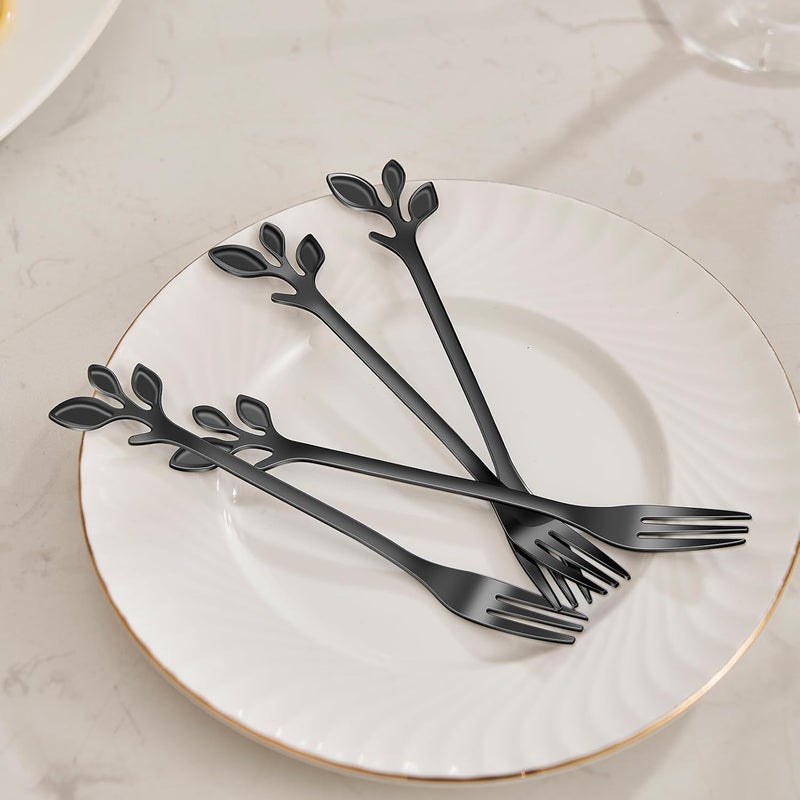 AnSaw 10-Piece Black Leaf Dessert Forks Set - 4.7" Mini Cocktail Forks | Stainless Steel Forks,Appetizer Forks,Fruit Forks,Cake Forks,Salad Forks,Small Fork,Parties & Home Use - Image 4