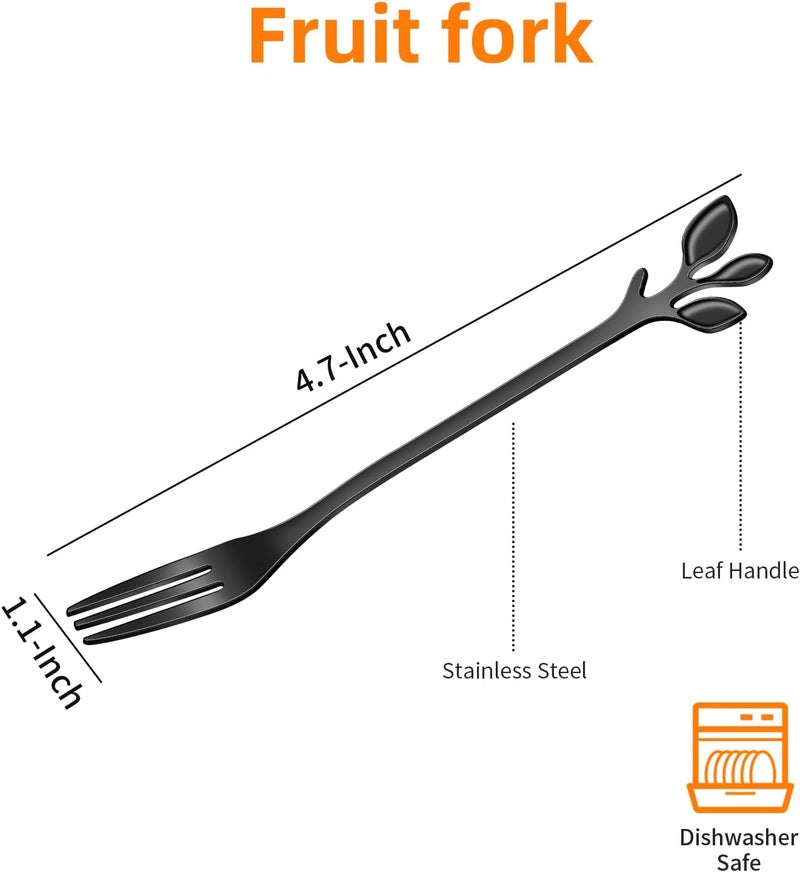AnSaw 10-Piece Black Leaf Dessert Forks Set - 4.7" Mini Cocktail Forks | Stainless Steel Forks,Appetizer Forks,Fruit Forks,Cake Forks,Salad Forks,Small Fork,Parties & Home Use - Image 2