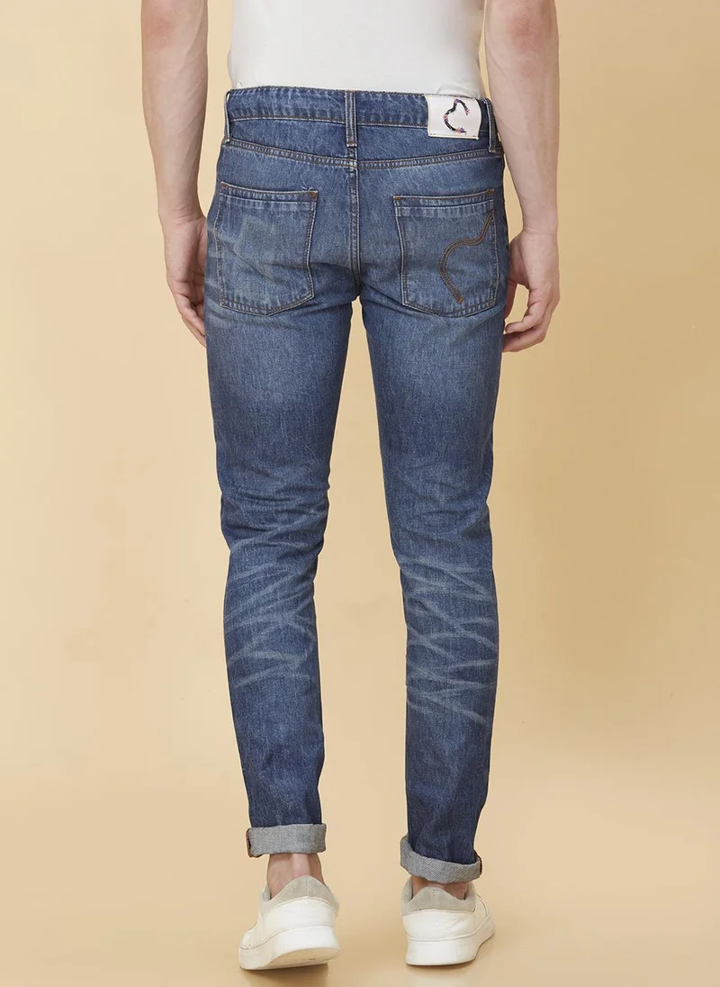 Being Human MID TONE Men Slim Fit Clean Look Whiskers & Chevrons Heavy Fade Stretchable Jeans for Men | Best Price UAE