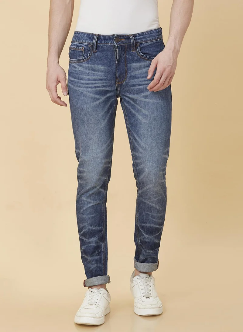 Being Human MID TONE Men Slim Fit Clean Look Whiskers & Chevrons Heavy Fade Stretchable Jeans for Men | Best Price UAE