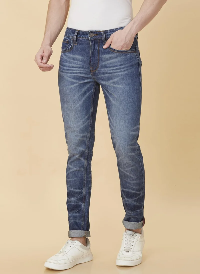 Being Human MID TONE Men Slim Fit Clean Look Whiskers & Chevrons Heavy Fade Stretchable Jeans for Men | Best Price UAE