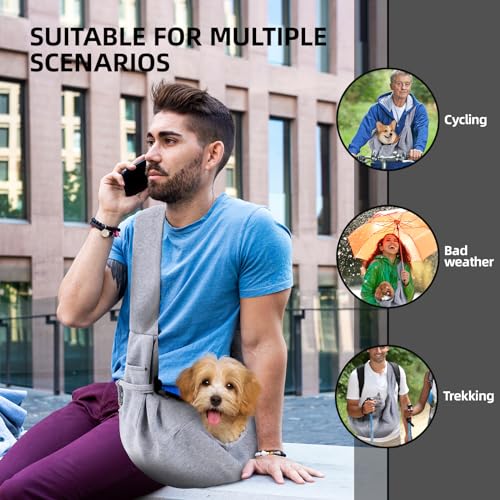 ARZQUT Dog Carrier Sling - Reversible Puppy Carrier Purse with Storage Pocket, Hand-Free Dog Sling Carrier for Carry Small Dogs and Cats, Travel Safety Harness, Dog and Cat Harness (Gray) - Image 2