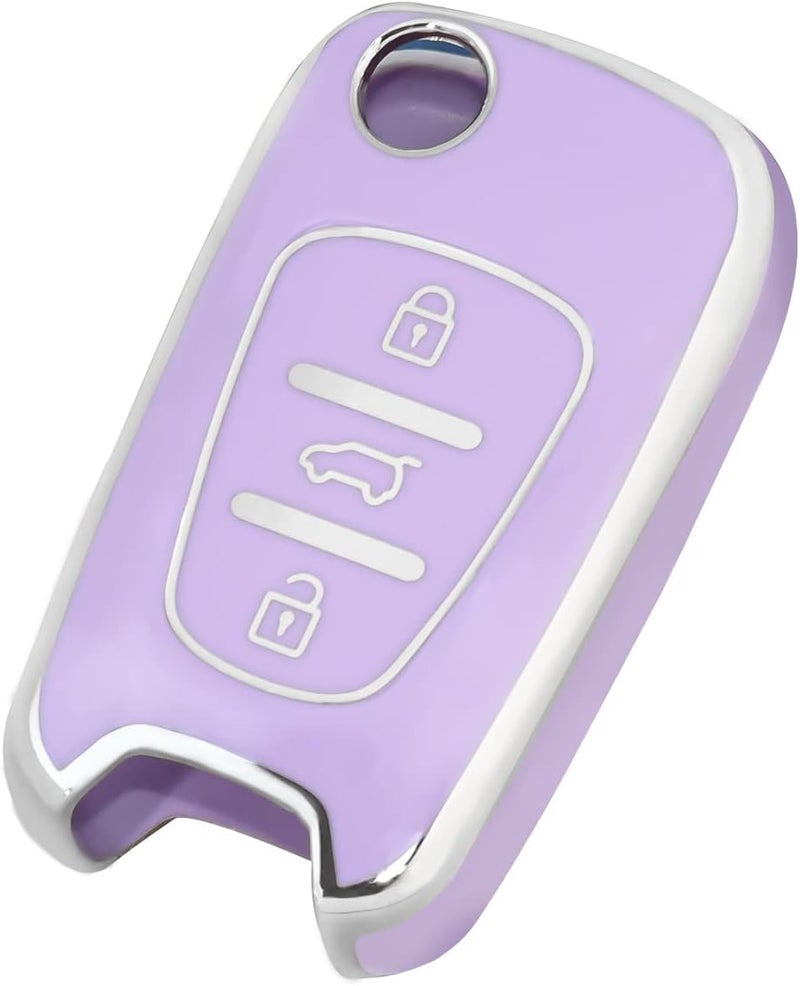 OFFCURVE Key Fob Cover for Kia, Full Protective Car Key Case Holder for Kia Soul Kia Rio Sportage Hyundai Elantra Santa Fe Verna Carens Forte Avante Flip Folding Keyless Entry Car Accessories, Purple - Image 1