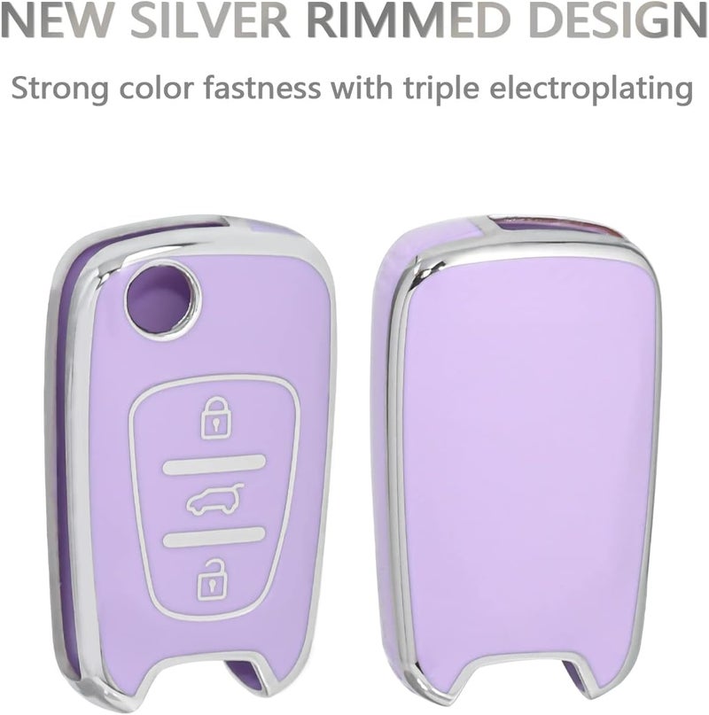 OFFCURVE Key Fob Cover for Kia, Full Protective Car Key Case Holder for Kia Soul Kia Rio Sportage Hyundai Elantra Santa Fe Verna Carens Forte Avante Flip Folding Keyless Entry Car Accessories, Purple - Image 4