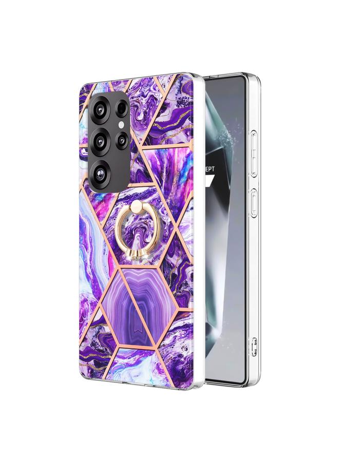 اس-توب جراب لهاتف Samsung Galaxy S25 Ultra 5G مع حامل حلقي من مادة TPU وزهرة رخامية متداخلة - Image 1