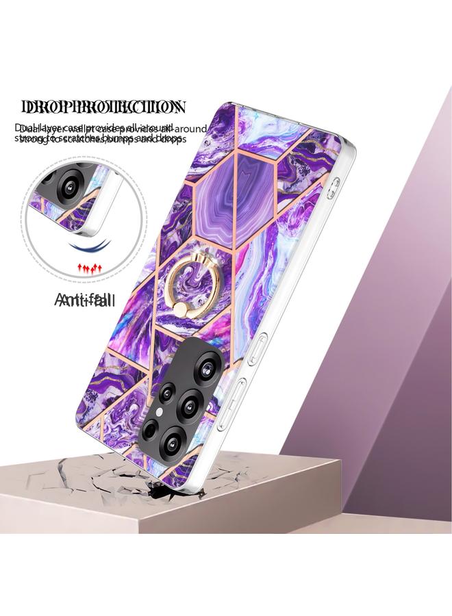 اس-توب جراب لهاتف Samsung Galaxy S25 Ultra 5G مع حامل حلقي من مادة TPU وزهرة رخامية متداخلة - Image 2