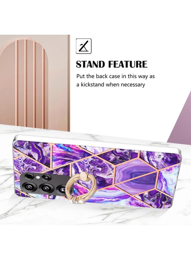 اس-توب جراب لهاتف Samsung Galaxy S25 Ultra 5G مع حامل حلقي من مادة TPU وزهرة رخامية متداخلة - Image 3