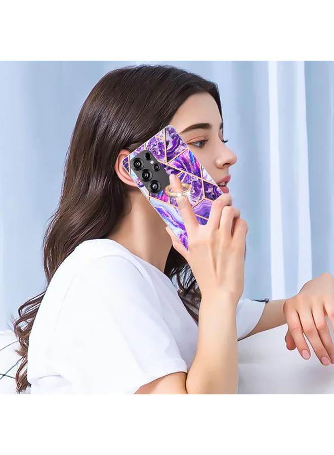 اس-توب جراب لهاتف Samsung Galaxy S25 Ultra 5G مع حامل حلقي من مادة TPU وزهرة رخامية متداخلة - Image 4