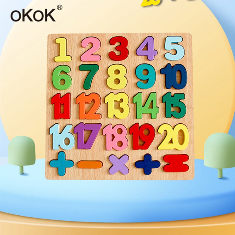 Wooden Digital Jigsaw Puzzle Children'S Board Alphabet Board Geometric Matching Hand-Held Panel Early Education Educational Toys - Image 5