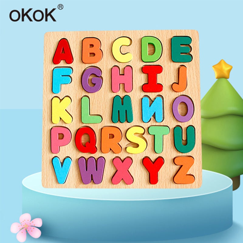 Wooden Digital Jigsaw Puzzle Children'S Board Alphabet Board Geometric Matching Hand-Held Panel Early Education Educational Toys - Image 4