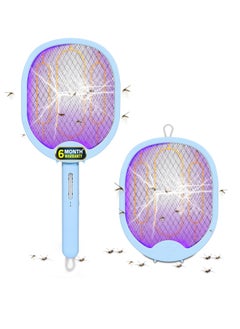 GECKO Handheld Bug Zapper Racket Electric Fly Swatter Mosquito Killer with Table Charging Base Rechargeable Battery With Type-C Cable for Bedroom Nursery Room Indoor Outdoor , LTD-658 - blue  - Image 1